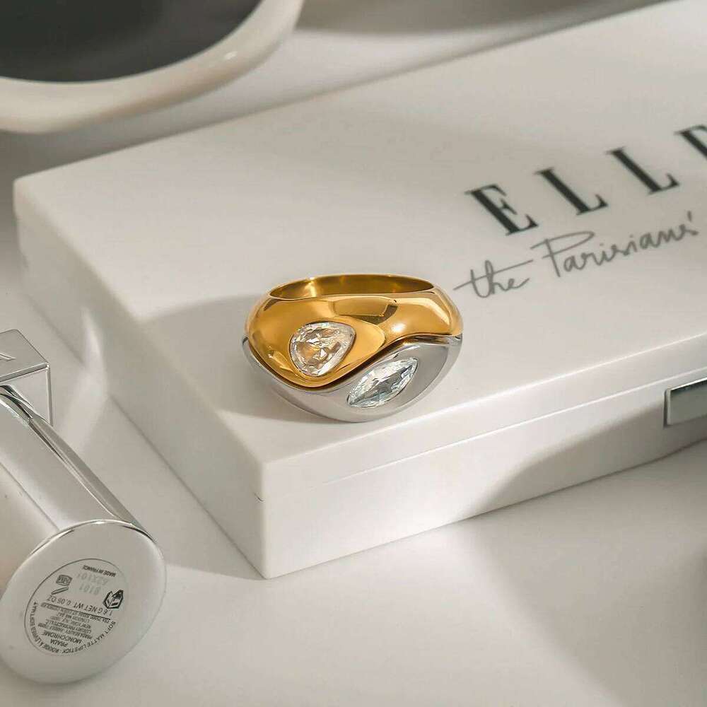 Women's Double-Layer Ring Set Stainless Steel White Zircon Two-Color Simple Stylish Jewelry for Daily Wear H260312