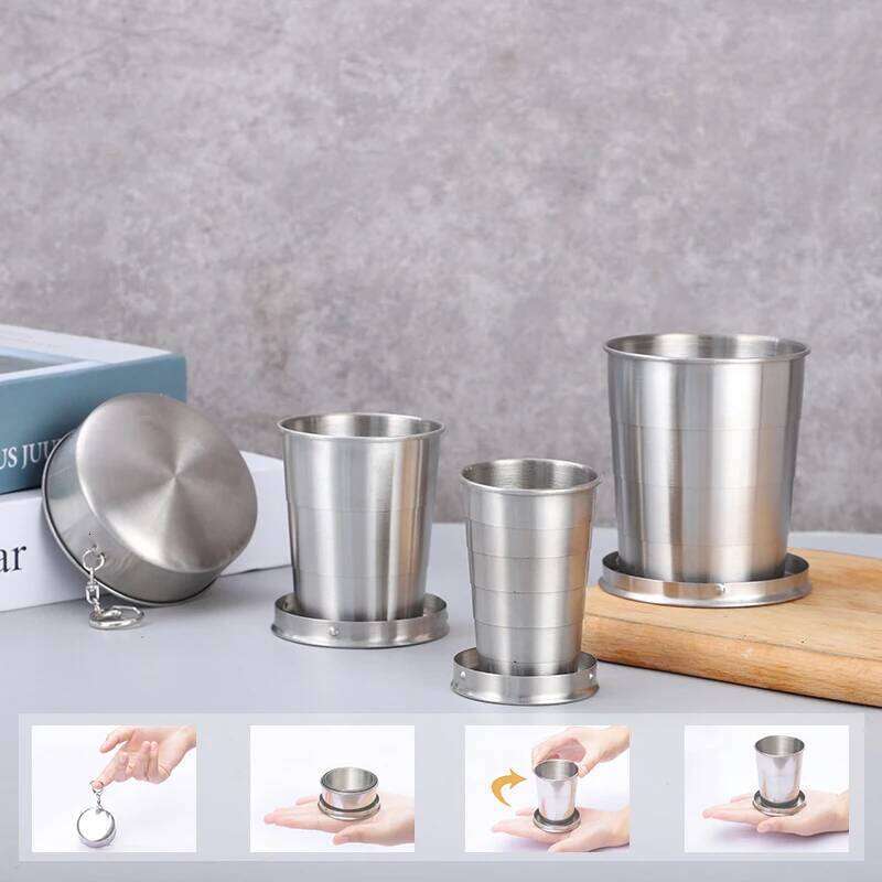 75/150/250ML Stainless Steel Collapsible Expandable Teacups Portable Outdoor Travel Camping Mugs Mini Ha Z260313