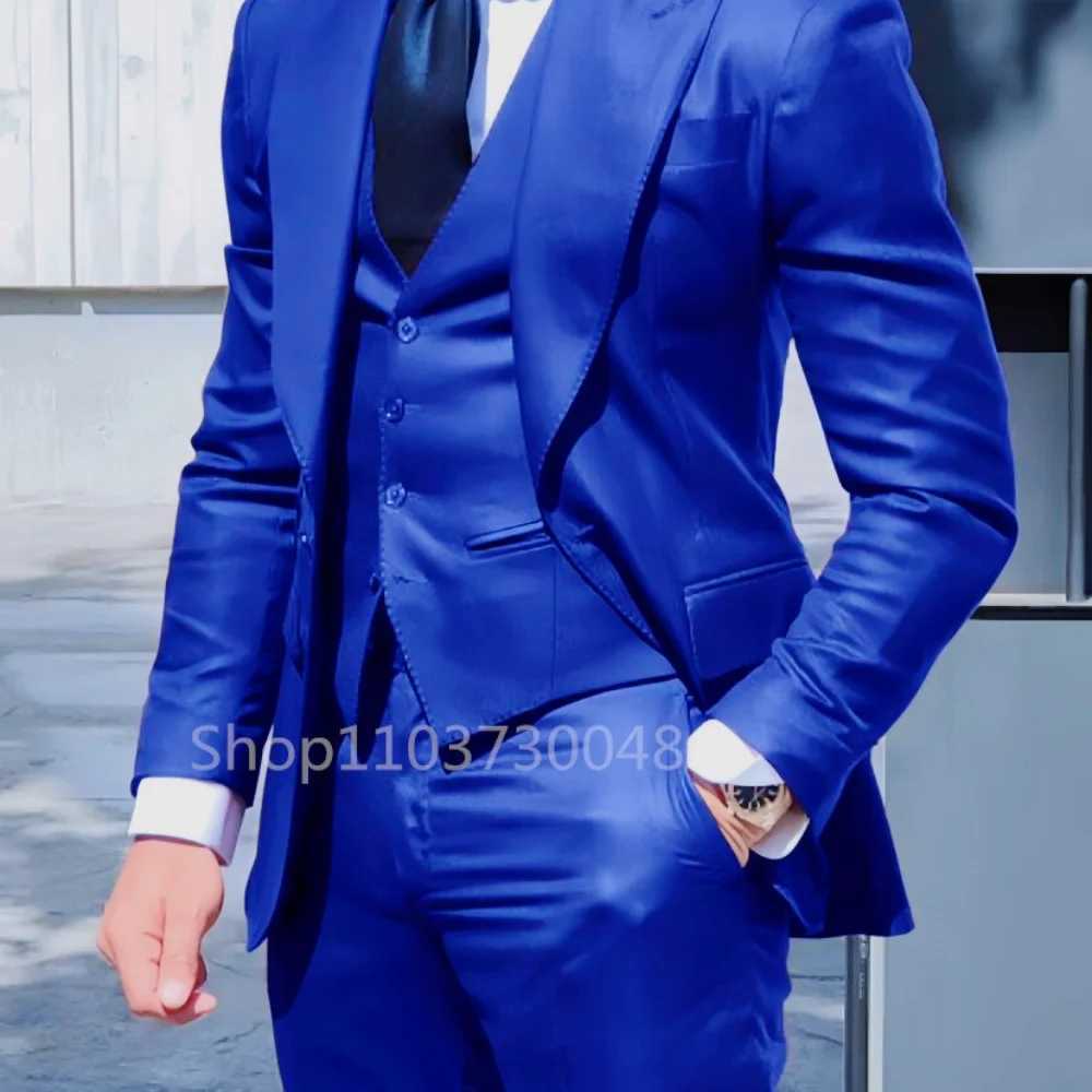 Formal 3PCS Men Tuxedos Fashion Blazer Vest Pants Business Men Suits Peaked Lapel Blazer Suits for Party Wedding Groom Tuxedos M260313