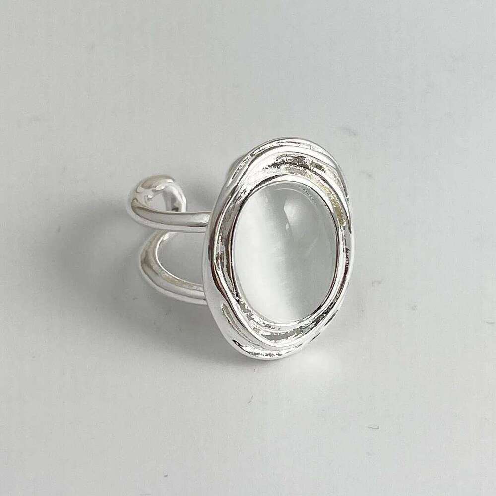 925 Sterling Silver Rings Women Geometric Fine Jewelry Finger Adjustable Simple Wide Diamond Ring For Party Birthday Gift H260312