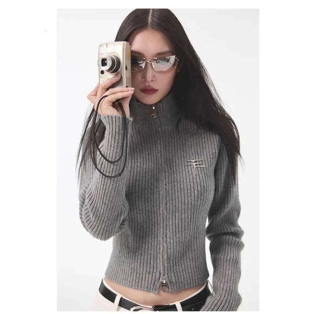 Deeptown Y2K Gyaru Grey Zipper Cardigan Women Vintage Black Crop Knit Sweater Female Harajuku Hippie Slim Jerseys Tops Jackets Z260313