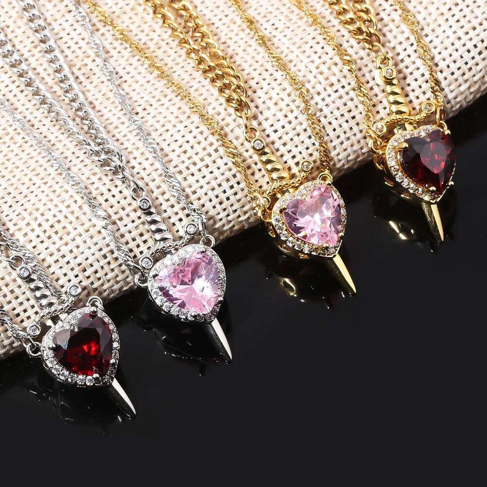 Heart and Sword Couple Necklaces Zircon Crystal Ring Necklace Jewelry Set for Romantic Valentine's Day Gifts H260312