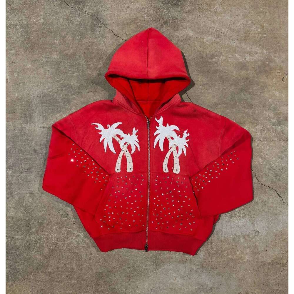 America Harajuku Palm Tree Letter Embroidery Loose Hoodie Y2k Hip Hop Fashion Sequin Splice Women Sweatshirt Street Men Clothing Z260315