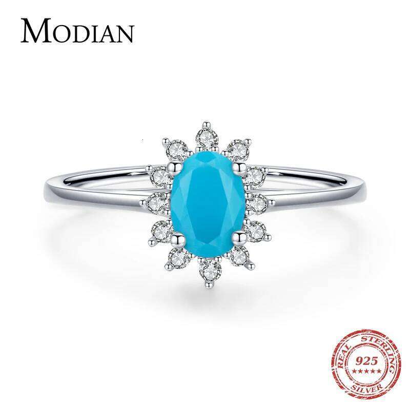 MODIAN Classic Crown Female Ring Pure 925 Sterling Silver Natural Turquoise Elegant Fashion Rings For Women Christmas Jewelry H260312