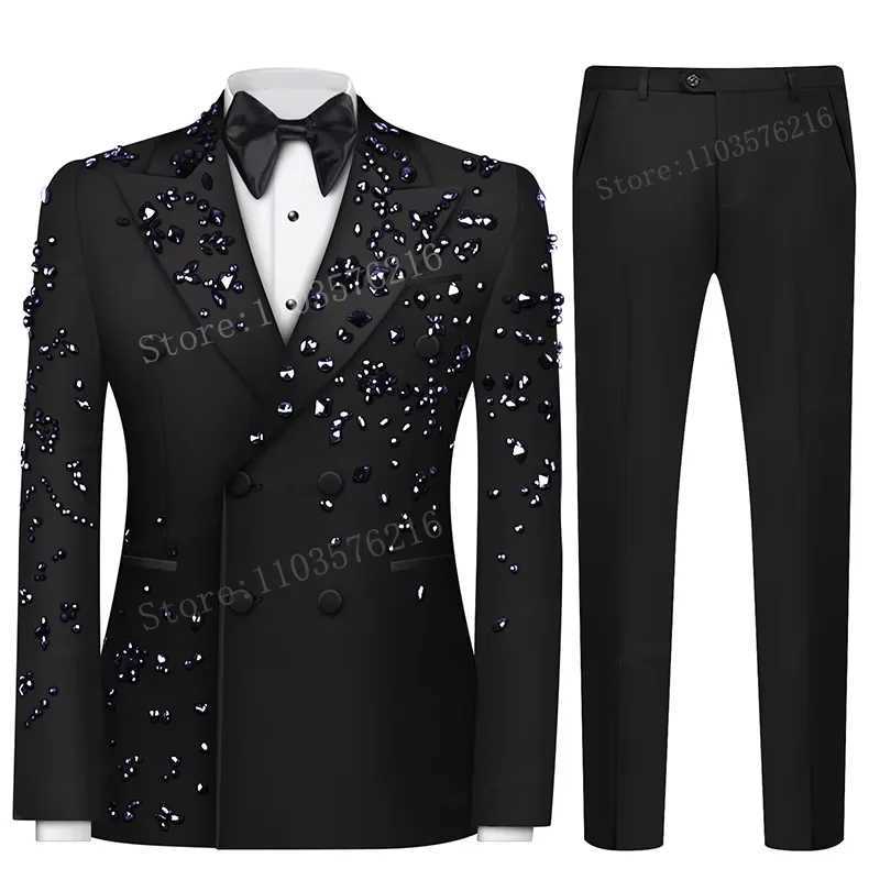 Customized Slim Fit Mens 2 Piece Double Breasted Suit Ornament Tuxedos For Business Wedding Groom M260313