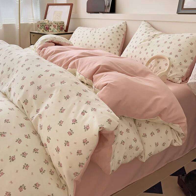 Ins Pink Flowers Set Flat Sheet Duvet Cover Twin Full Queen Nordic Bed Linen Boy Girl Bedding Sets Floral Princess H260312 - view 7