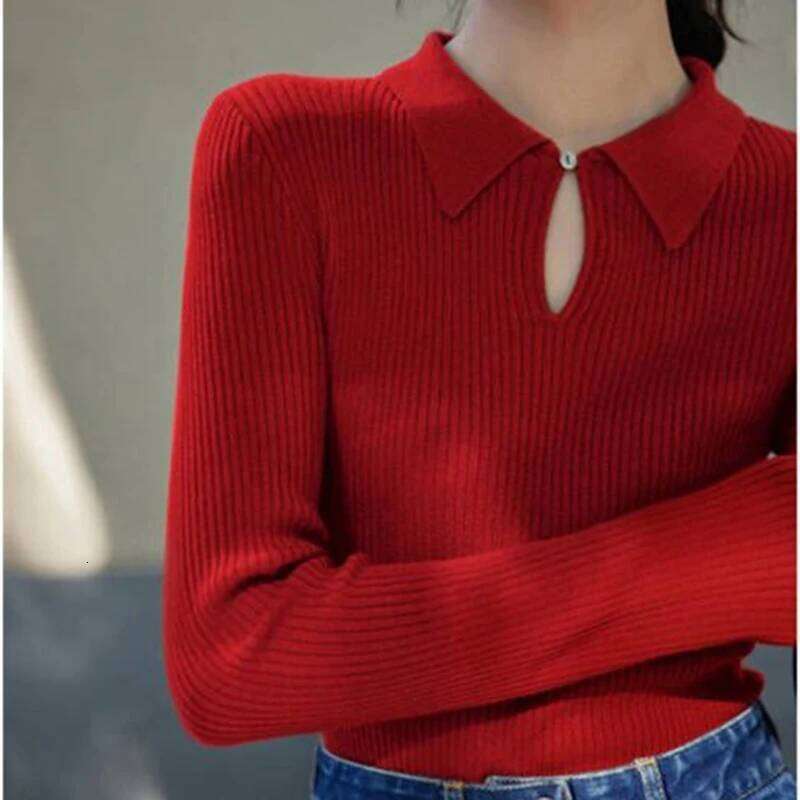 shintimes Knitted Button Pullovers Sweater Autumn Winter Women Long Sleeve Sweaters Slim Fit Black Basic Tops Pull Femme Z260314