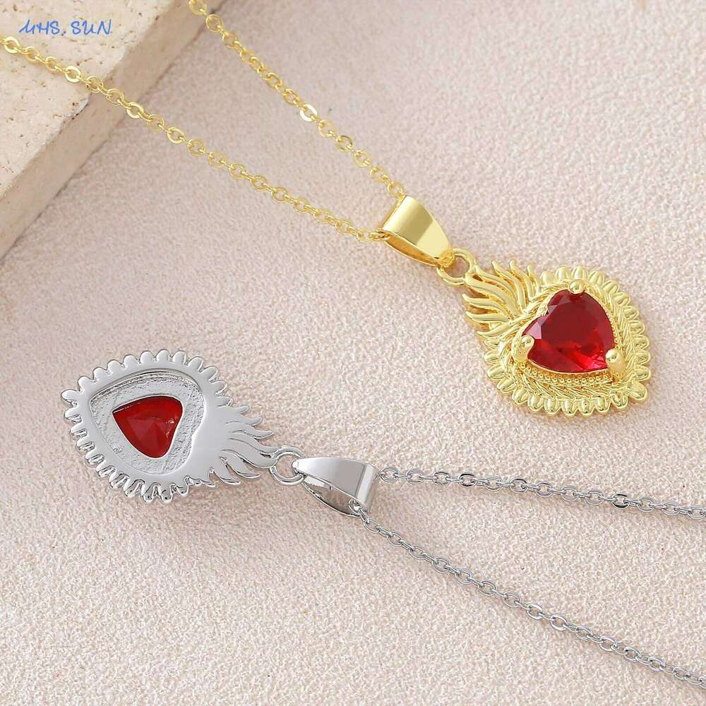 MHS.SUN Flame Sacred Heart Pendant Necklaces For Women Girls Fashion Gold/Silver Color Chain Birthday Party Jewelry Gift H260312