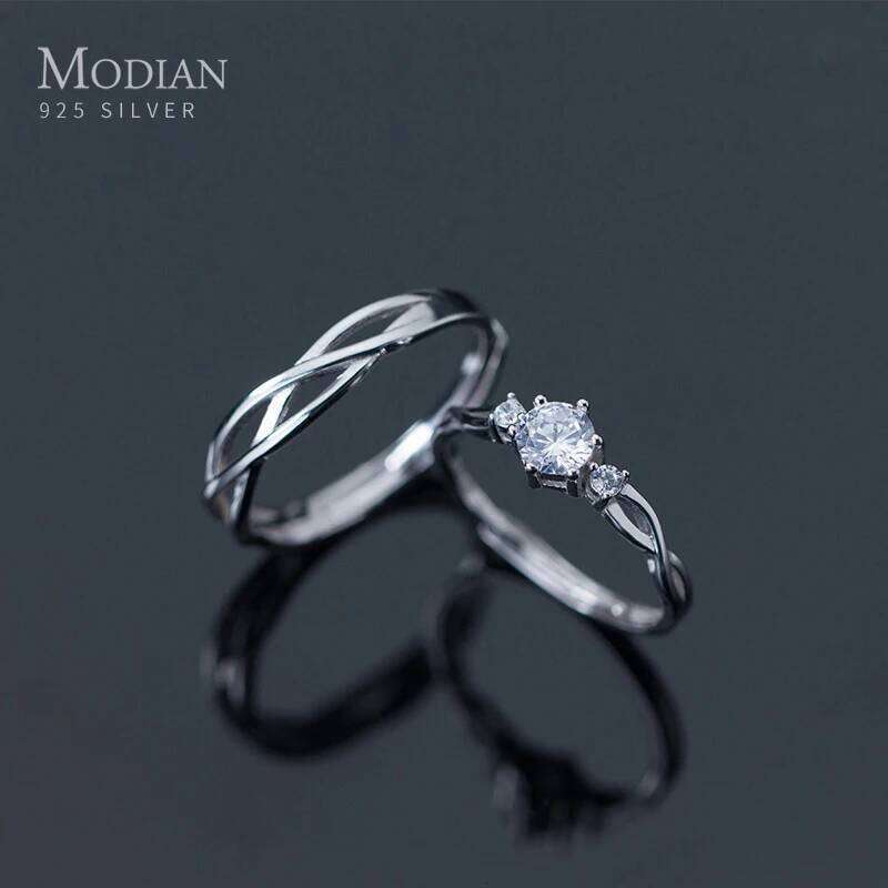 Modian Romantic Sparkling AAA Zircon Line for Men and Women Fashion 925 Sterling Silver A Pair rs Wedding Ring Jewelry H260312
