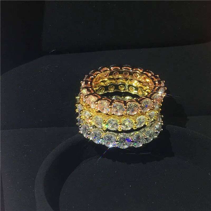 2020 Eternity 925 Sterling silver Ring 4mm Lab Diamond cz Engagement Wedding Rings for women men Wholesale Party Jewelry Gift H260312