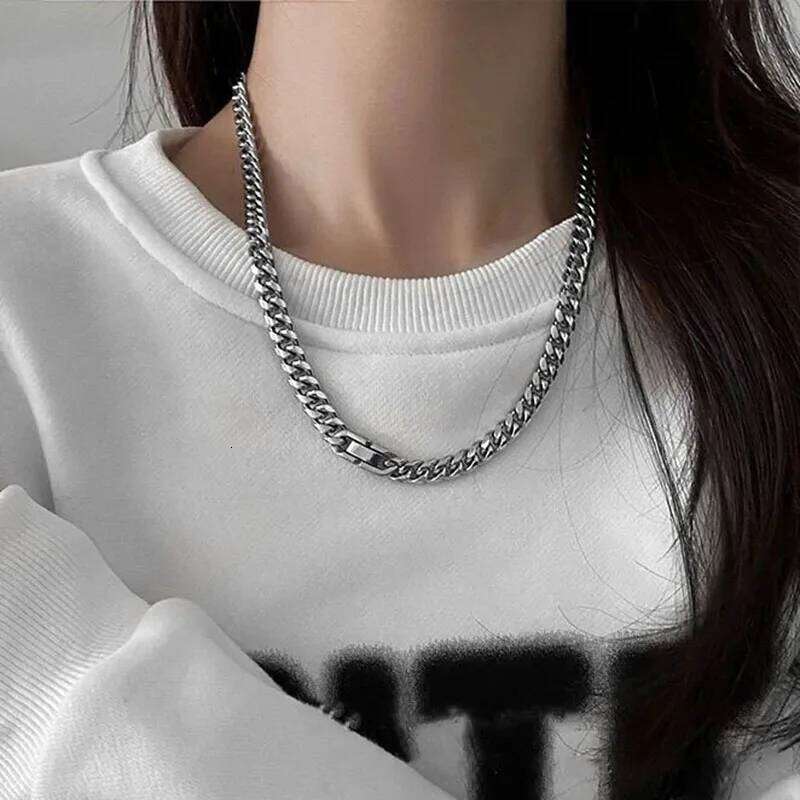 6/8 MM Stainless Cuban Necklace for Men Women Hiphop Punk Neck Classic Cuba Necklaces Male Steel Chains New H260312