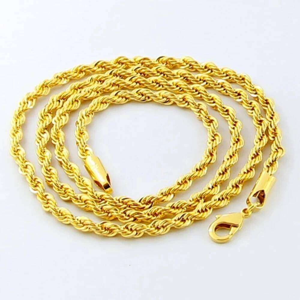 wholesale 18K 3MM Twisted Rope Twist Electroplating Gold Necklace for Men Women Wedding Jewelry Gifts H260312
