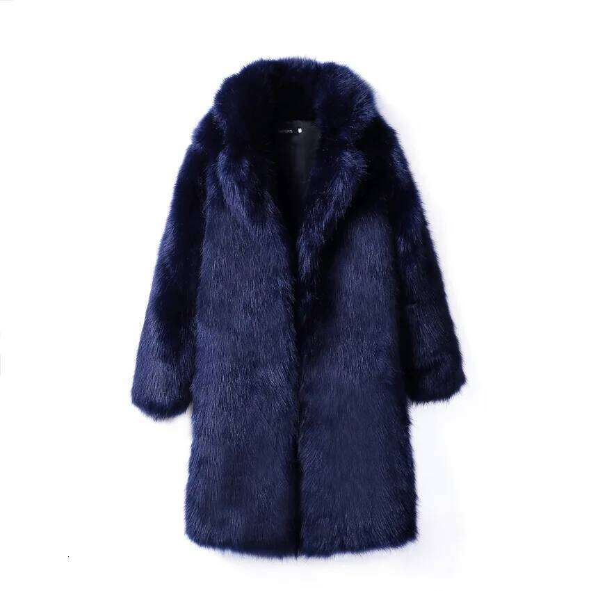 Open Stitch Solid Men Faux Thick Warm Fox Fur Outerwear Coat Jackets Turn Down Collar High Street Winter Spliced Z260313
