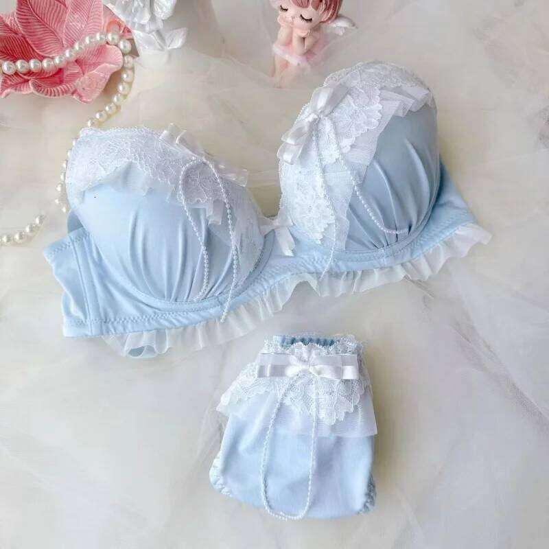 Embroidered Thin Cup Without Steel Ring, Comfortable Cute Gathering For Student Girls, Sexy Lingerie And Bra Set