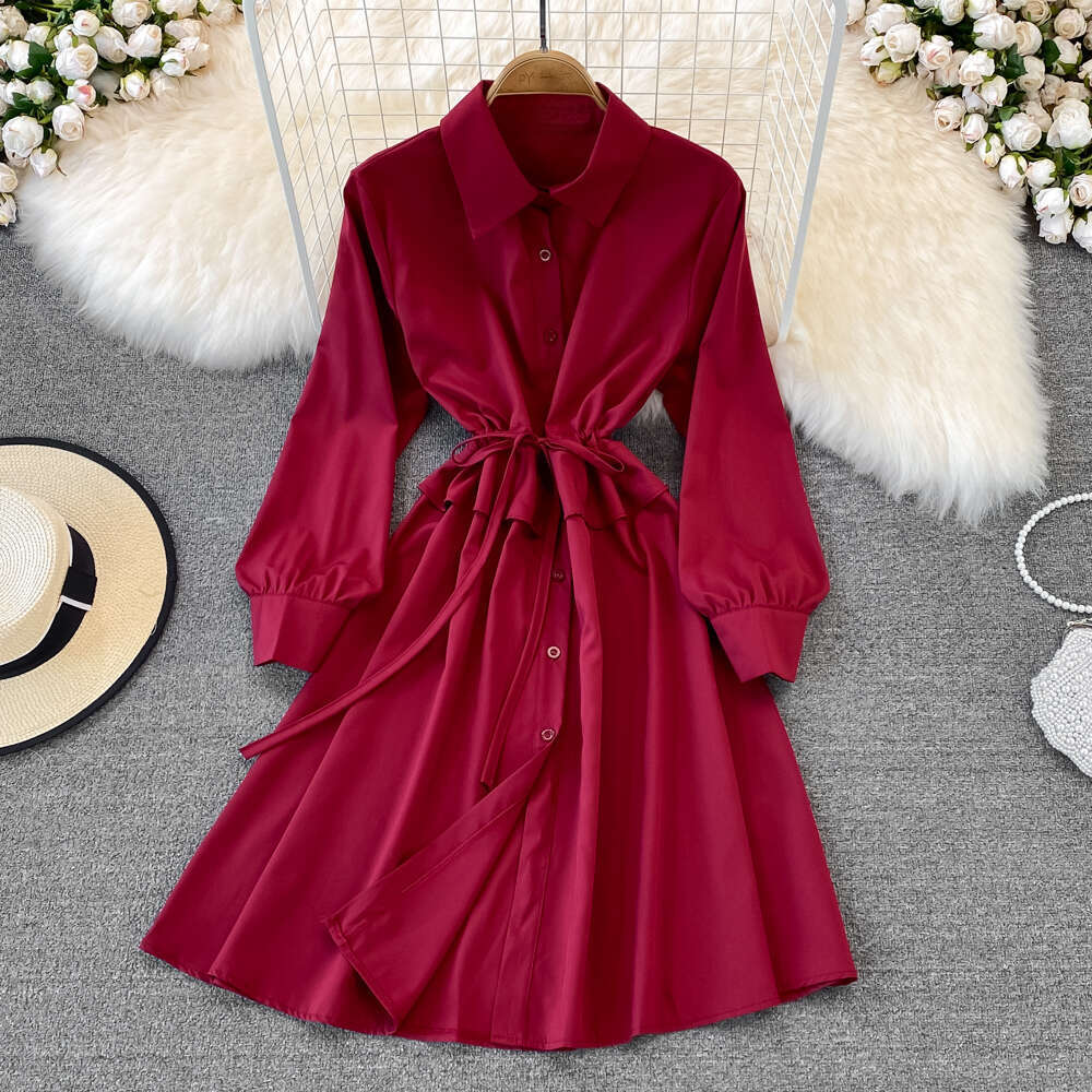 2026 Spring and Summer New Elegant Women's Polo Long Sleeve A-line Dress, Slim A19 Fit High Waist Commuter Dress