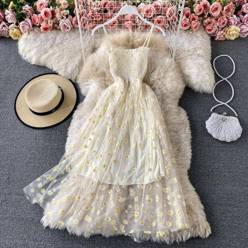 2026 Spring and Summer Super Fairy A13 High Waist Flower Belt French Retro Style Slimming Dress