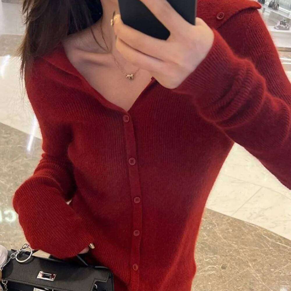 Korea Sweet Long Sleeve Knit Cardigan 2025 Early Spring New Elegant Celebrity Jumper All-match Sexy Age Reduction Mujer Z260314