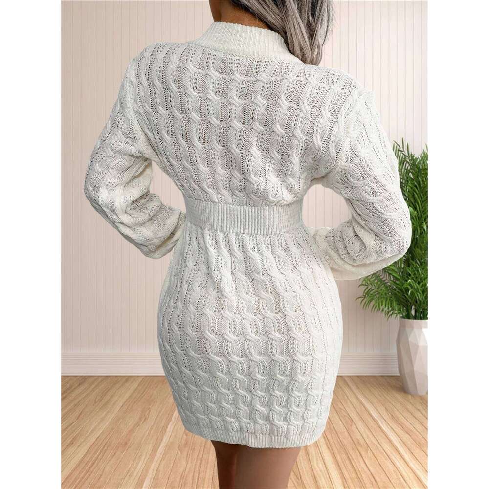 Women Skirt Dress Solid Color Long Sleeve Knit Pullover Sweater Bodycon Crewneck Autumn Winter Z260313