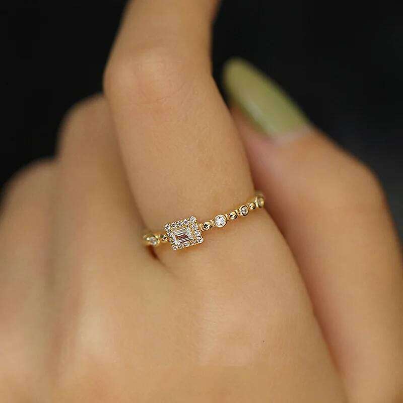 Huitan Rectangular Cubic Zirconia Gold Color Rings Exquisite Wedding Band Accessories for Women Newly Designed Statement Jewelry H260312