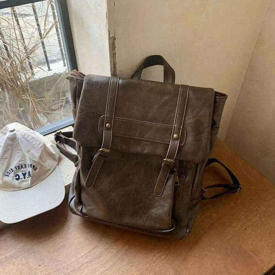 OLOEY Large Capacity Vintage Women Backpack PU Leather Preppy Student School Mochila Rucksack Shoulder Bag Female Premium Backpack