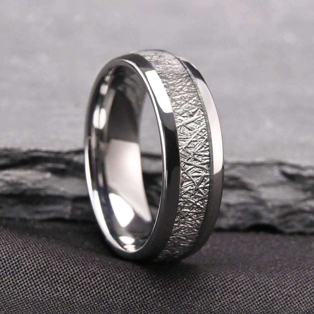 8mm classic simple inlaid silvery mist pattern tungsten steel ring, comfort fit male and female couple jewelry accessories H260312