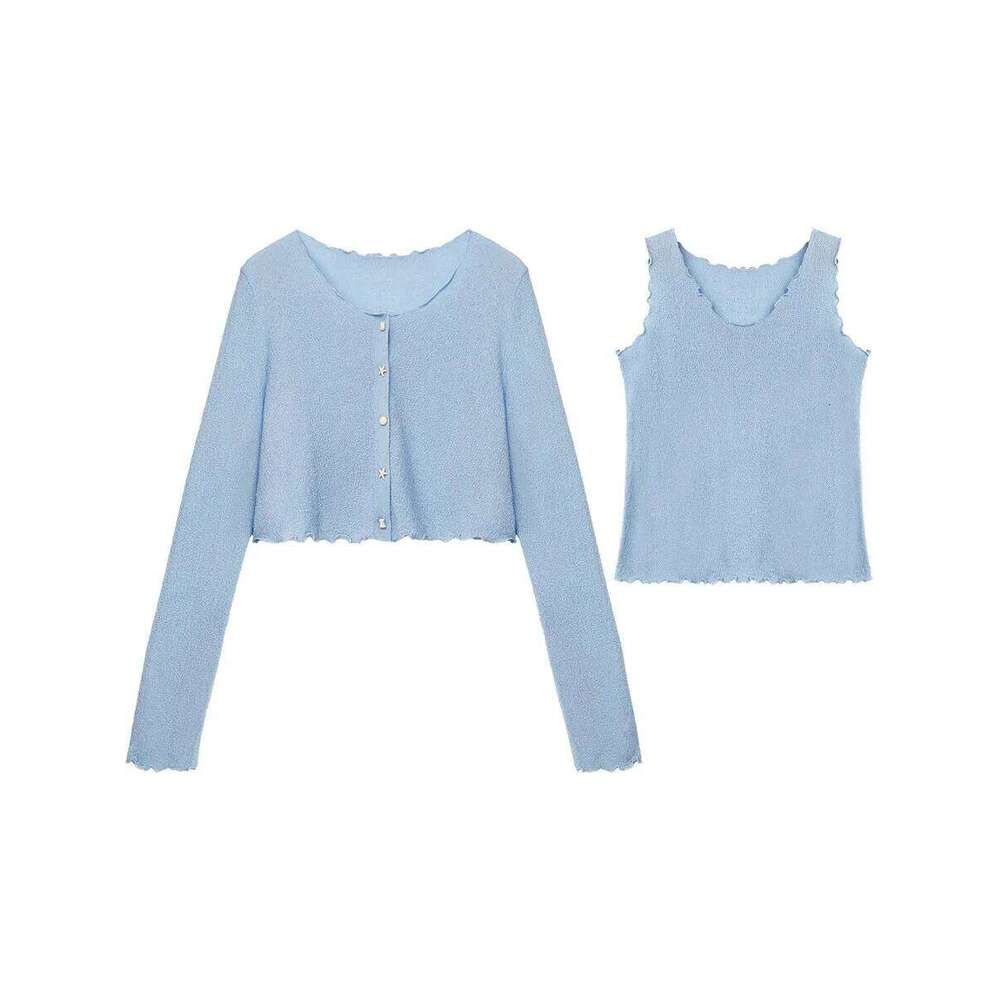 CHIC VEN Fashion Women Cardigan Loose Casual New Design Ocean Style Female Knitted Sweater Vest Two-piece Set Spring Summer 2026
