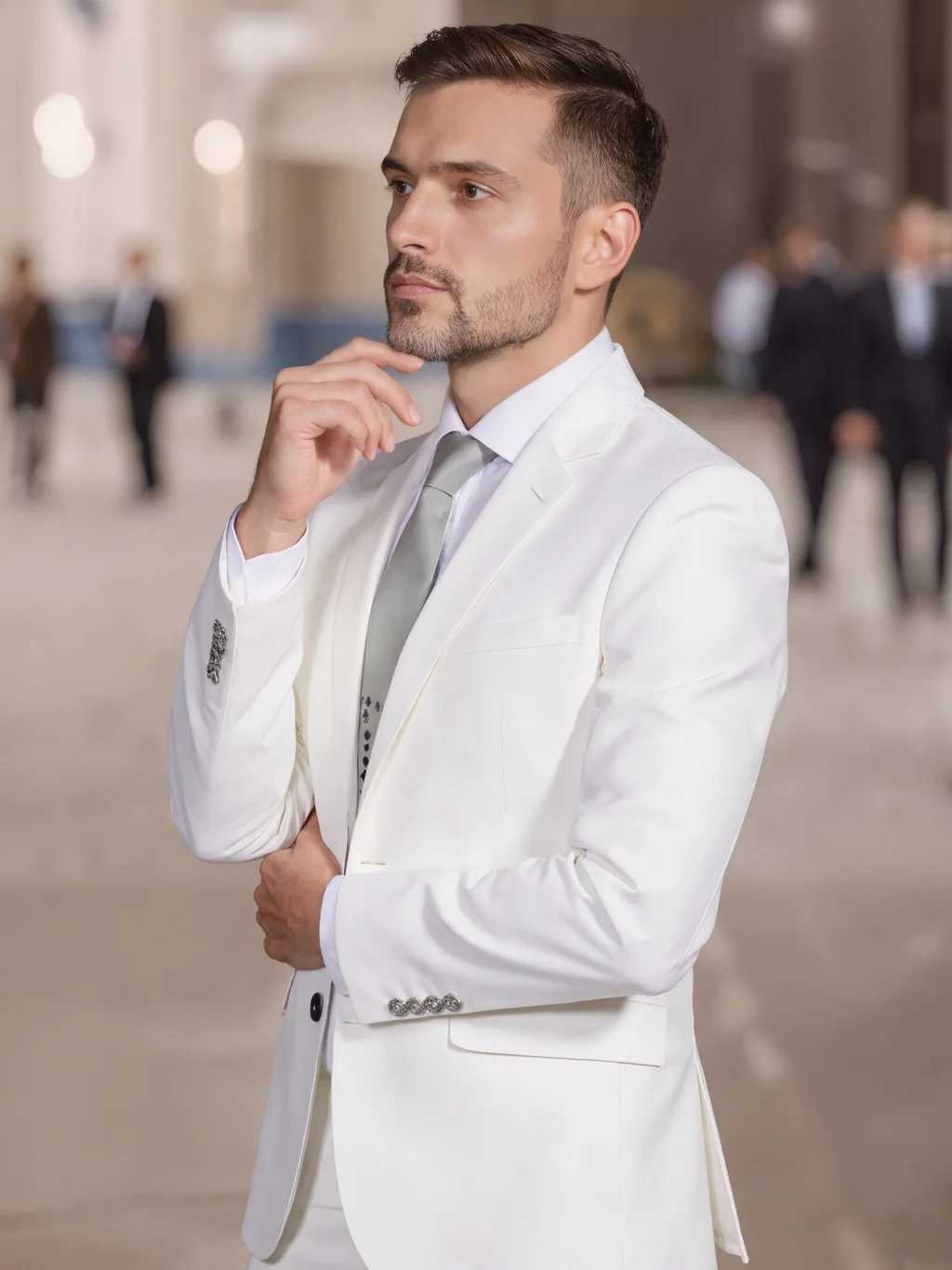 Mens Business Casual Suit Four-Season Anti-Wrinkle and Hair-Free Two-Piece Set Double-Button Design Party Professional Forma M260313