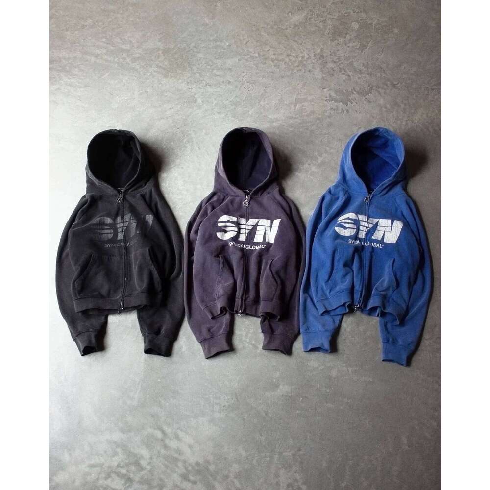 Y2K retro zipper hooded American sweatshirt Gothic letter print hoodie brand trendy men's casual jacket 2024 new product Z260314