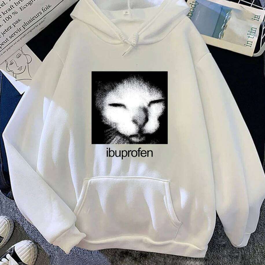 Ibuprofen Meme Causal Funny Cat Graphic Fashion Long Sleeves Men Womens Clothes Couple's Streetwear Hoodies Z260314