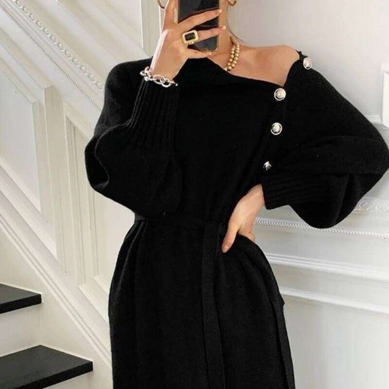 Beige Turtleneck Evening Female Dress Women's Dresses Loose Maxi Crochet Black Clothing Long Robe Knit Sensual Sexy Beach Z260313