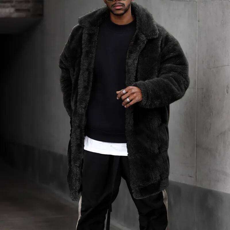 Men Faux Fur Jacket Coat Cardigan Winter Thick Fluffy Warm Shaggy Outerwear Turn Down Collar Single Breasted Casual Overcoat Z260313
