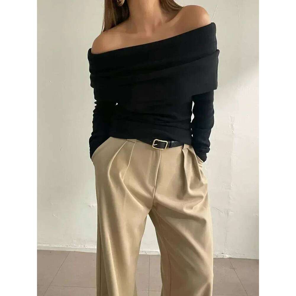 Wolfeel Autumn Slimming Knitted Women Fashion Basic Chic Pullover Long Sleeves Office Lady One Shoulder Sexy Sweater Top Z260313