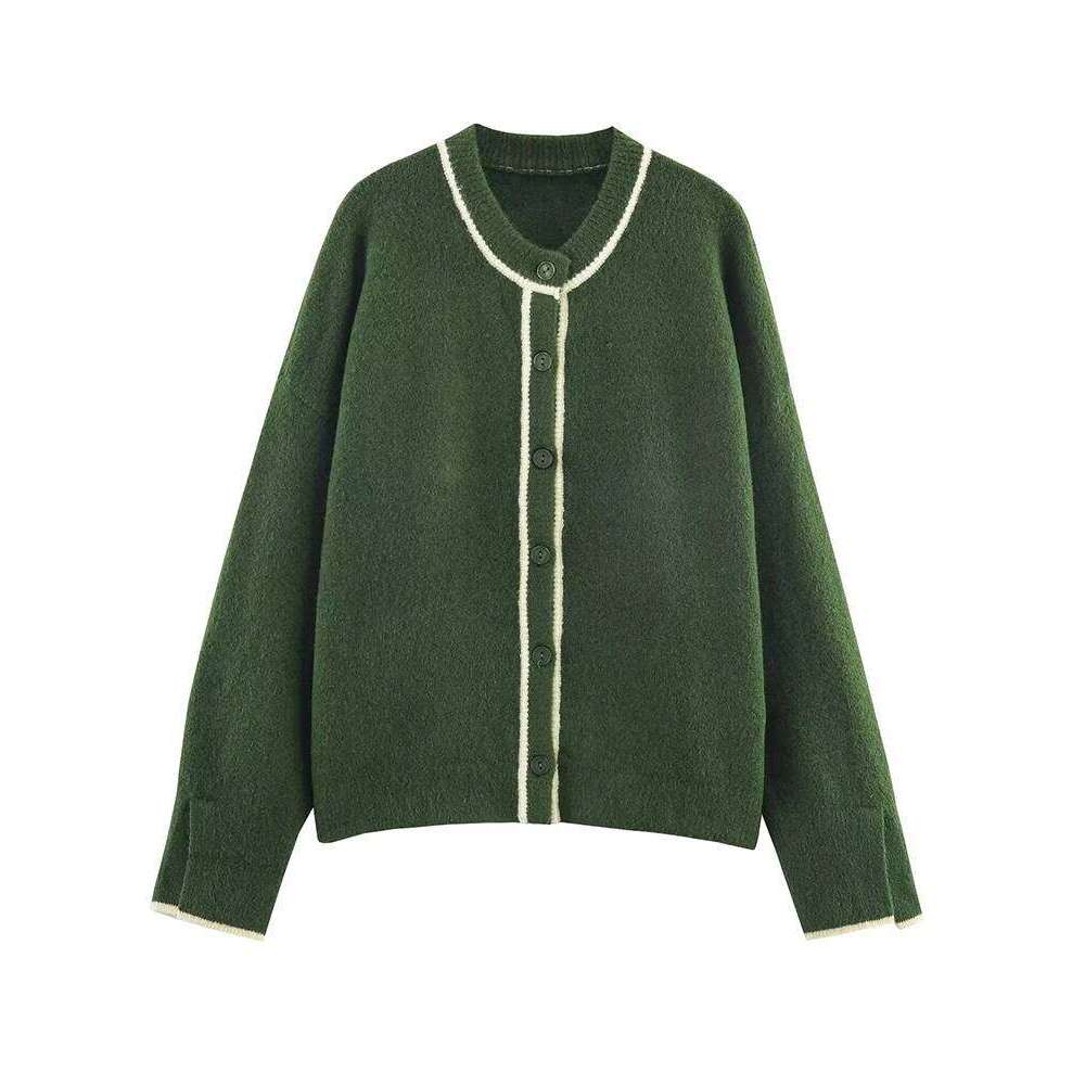 2025 Fashion Contrast Striped Long Sleeve Button Cardigan Women Hight Street Elegant Knitted Jacket Z260313