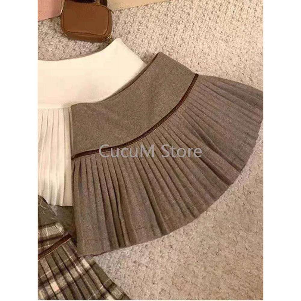 Japanese Retro Spicy Girl Plaid Pleated Autumn Winter College Style Woolen Mini High Waiste Sweet Kawaii Skirt Z260314