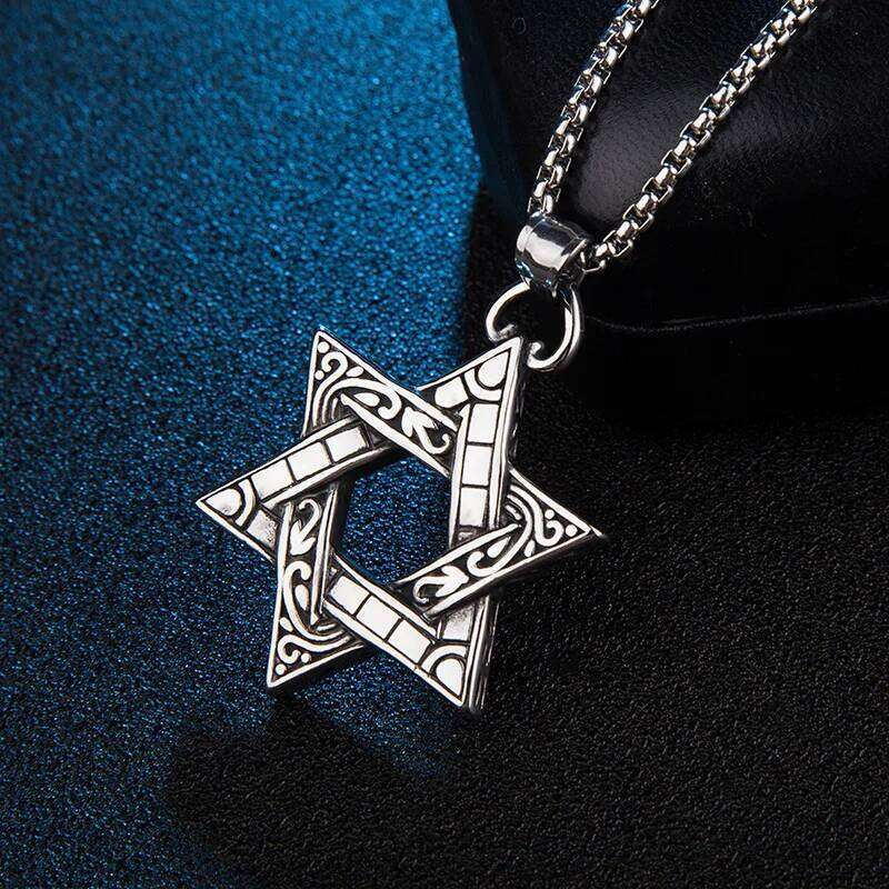 Hexagram Star Pendant Necklace For Women Men Retro Rune Hip Hop Punk Style Stainless Steel Chain Simple Neck Jewelry Male Gifts H260312