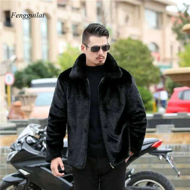 New Winter Imitation Mink Coats Men Thick Turn Down Collar/hooded Faux Fur Jacket Male Black Overcoat Z260313