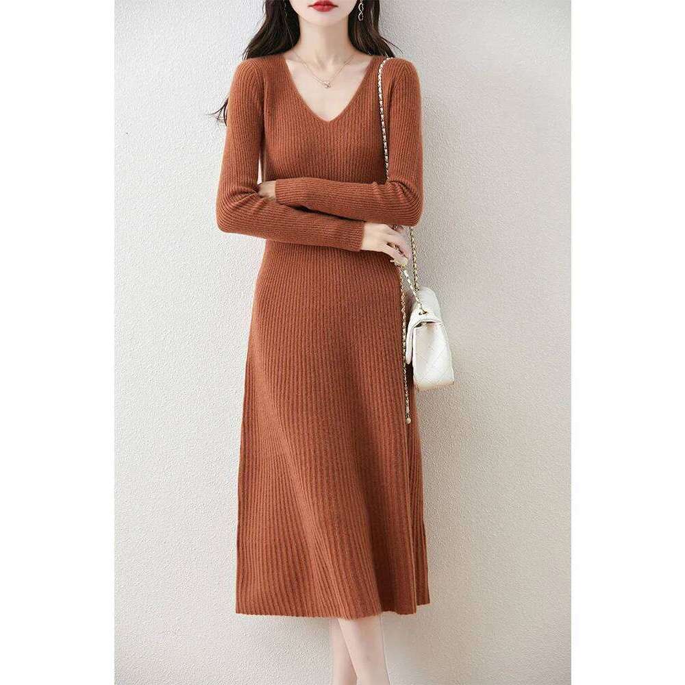 Mini Star Women Sweater Dress V-neck Pullover 100% Merino Wool Knitwear Autumn Winter Cashmere Soft Fit-Flare A-Line Skirts Z260314