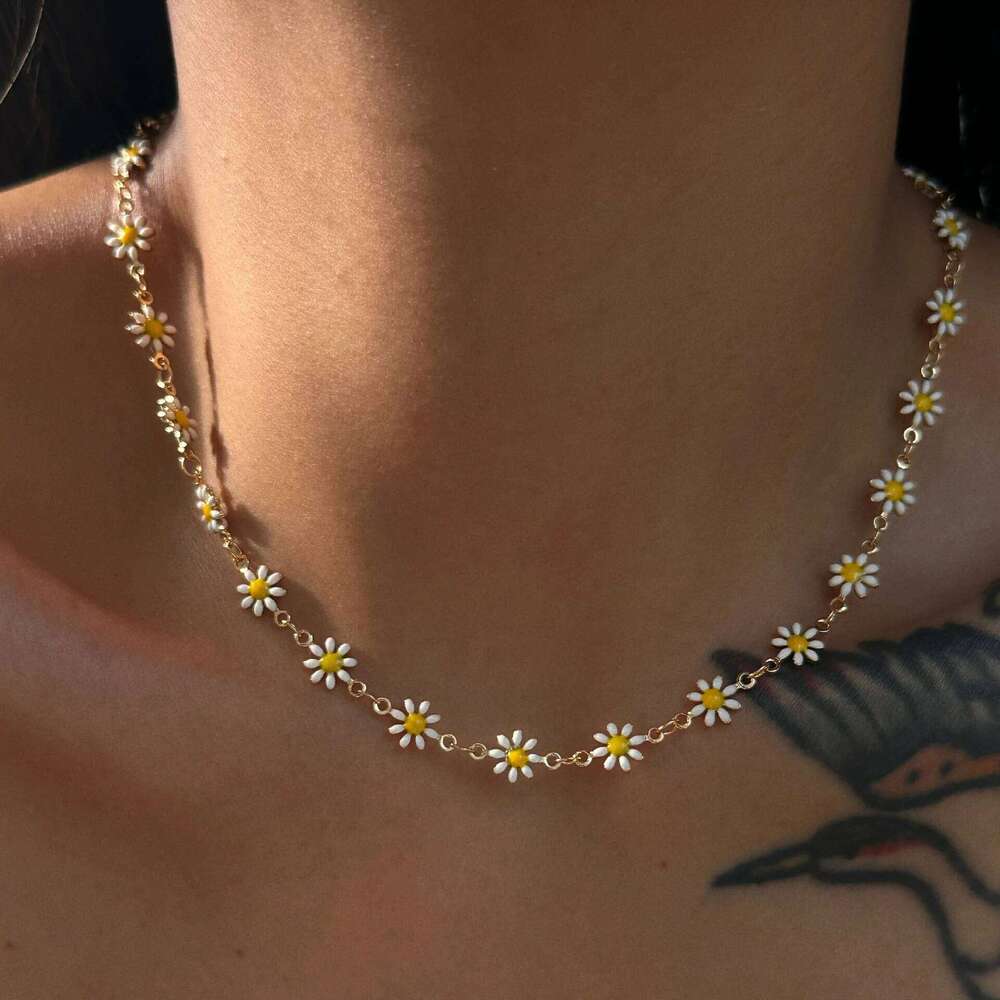 Daisy Colorful Necklace Women Bohemian Charm 18k Gold Plated Chain Stainless Steel Jewelry Cute Girl Accessories Gift H260312