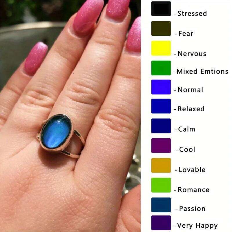 1pc Color Changing Moon Stone Ring - Fashionable Jewelry Gift For Women Girls, Emits Positive Vibes And Enhances Mood H260312