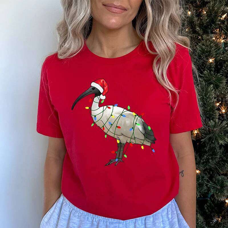 Womens T-shirt Festive Bin Graphic Print Tees Trendy Christmas Chicken Printed Women Fashion Casual T-shirts Z260314