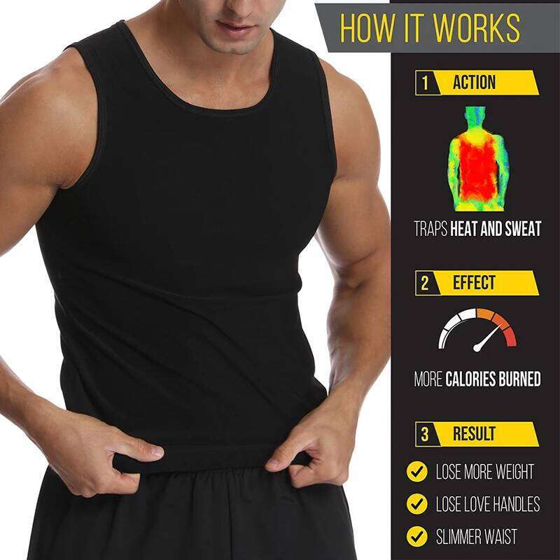 Men Sweat Sauna Vest Waist Weight Loss Slimming Body Shaper Heat Trapping Tank Top Shapewear Corset Shirt Hot Fat Burner 26Y0313