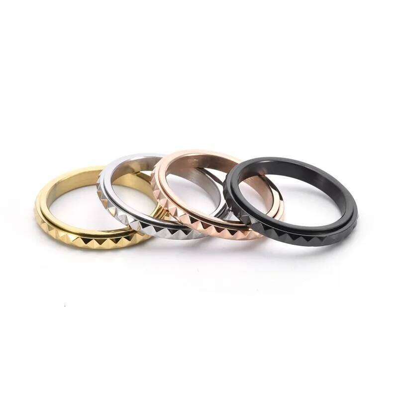 3mm Thin Stainless Steel Pyramids Spinner Ring Wedding Band for Women Girl Size 5-12 H260312