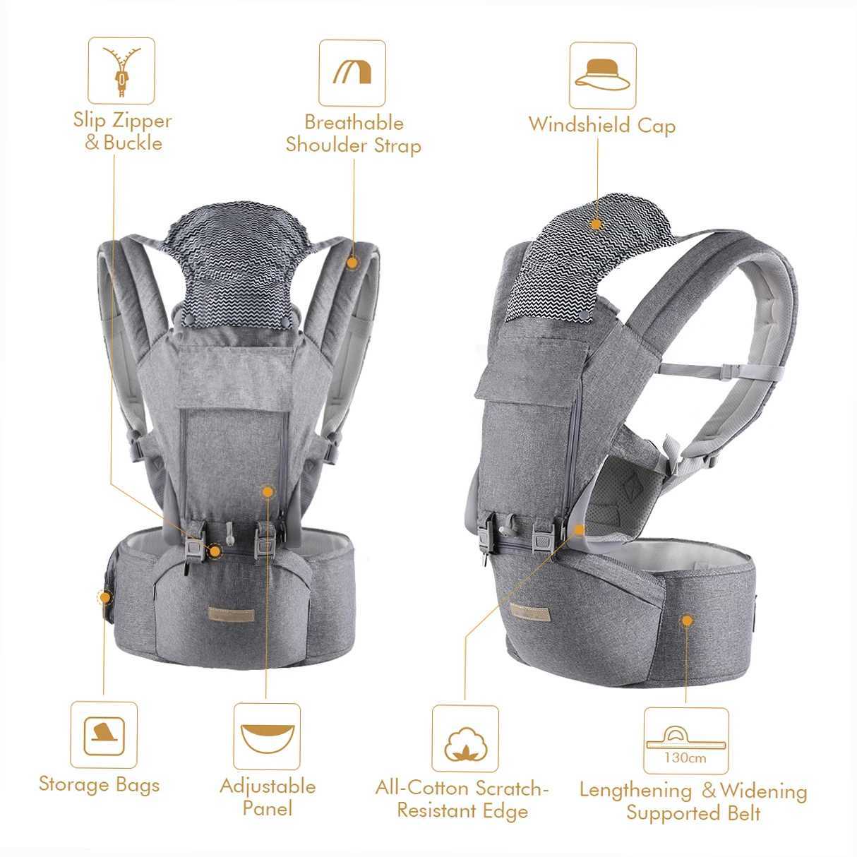 Ergonomic Baby Carrier Wrap Newborn to ToddlerHip Seat Lumbar Support4 Seasons12 PositionsPerfect for Hiking Shopping Travel X260313