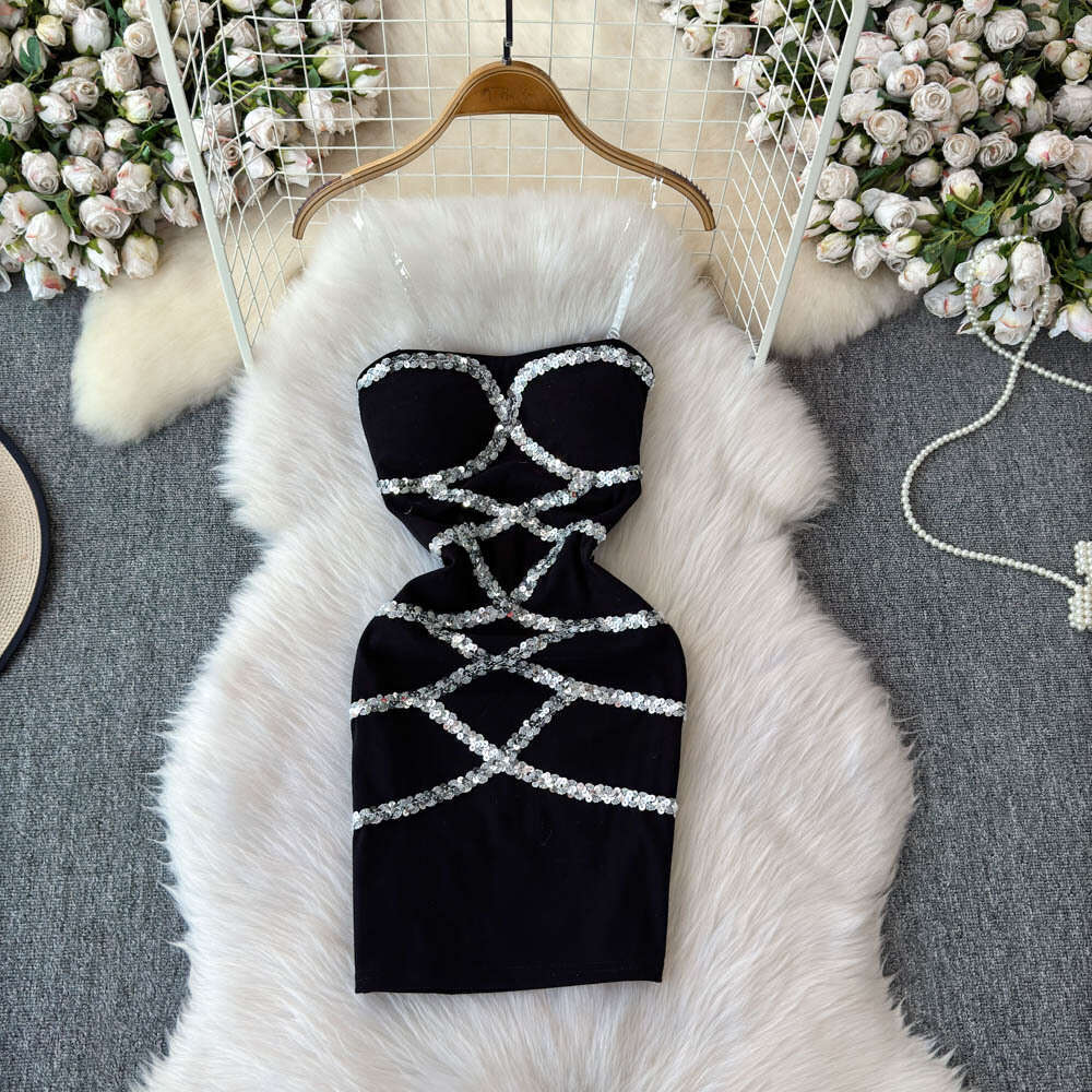 2026 designer's pure desire style sexy A17 dress with exquisite sequin design for women's slim fit