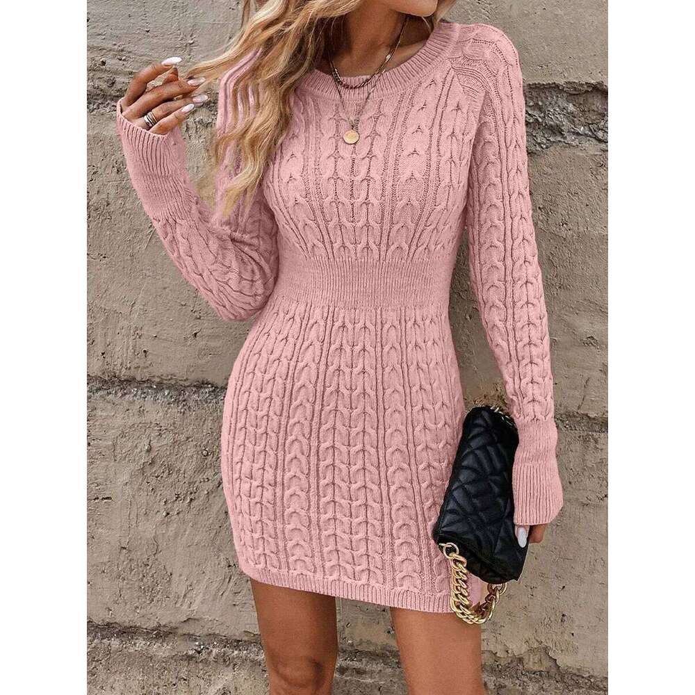 Women's Cable Knit Sweater Dress Long Sleeve Crewneck Mini Pencil Bodycon Fall Winter Outfits Midi Sheath Jumper Dresses Z260313