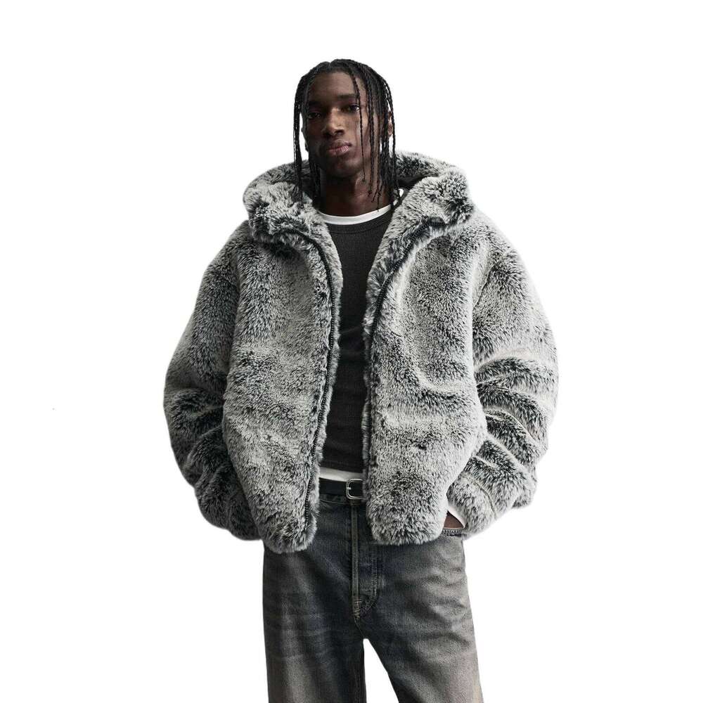Men's Fashion Luxury Faux Overcoat Winter Warm Hooded Windproof Fur Jacket Thick Thermal Parkas Outerwear For Male Z260313