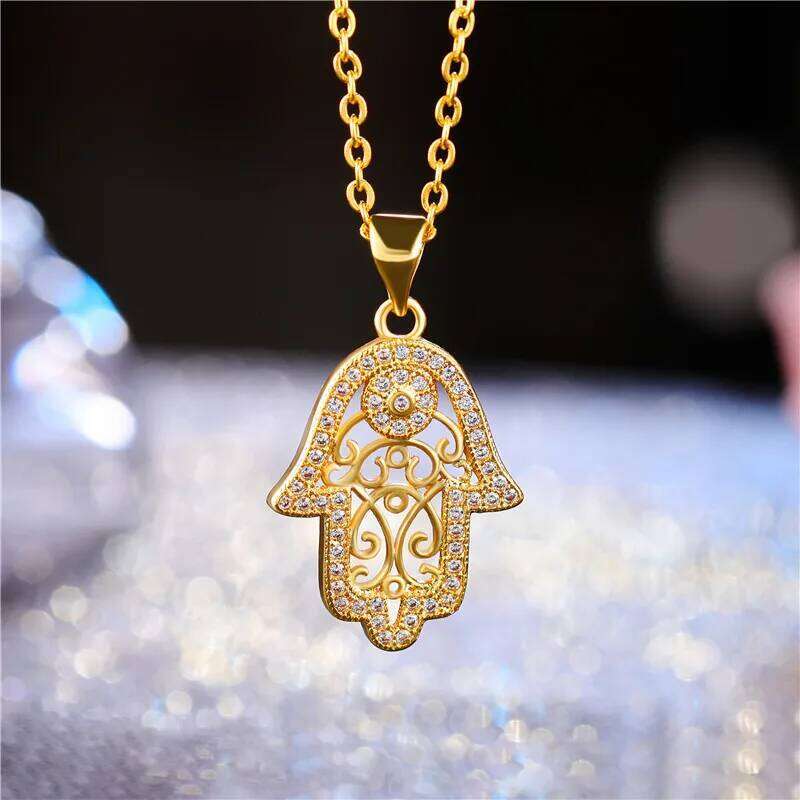 Juya New Design Micro Pave Zircon Evil Eye Hamsa Hand Of Fatima Pendant Necklace For Women Men Fashion Turkish Jewelry Wholesale H260312