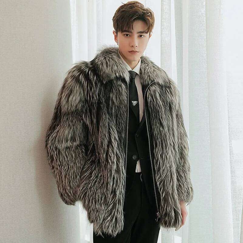 Men's New faux fox men's fur coat winter warm casual jacket Z260313