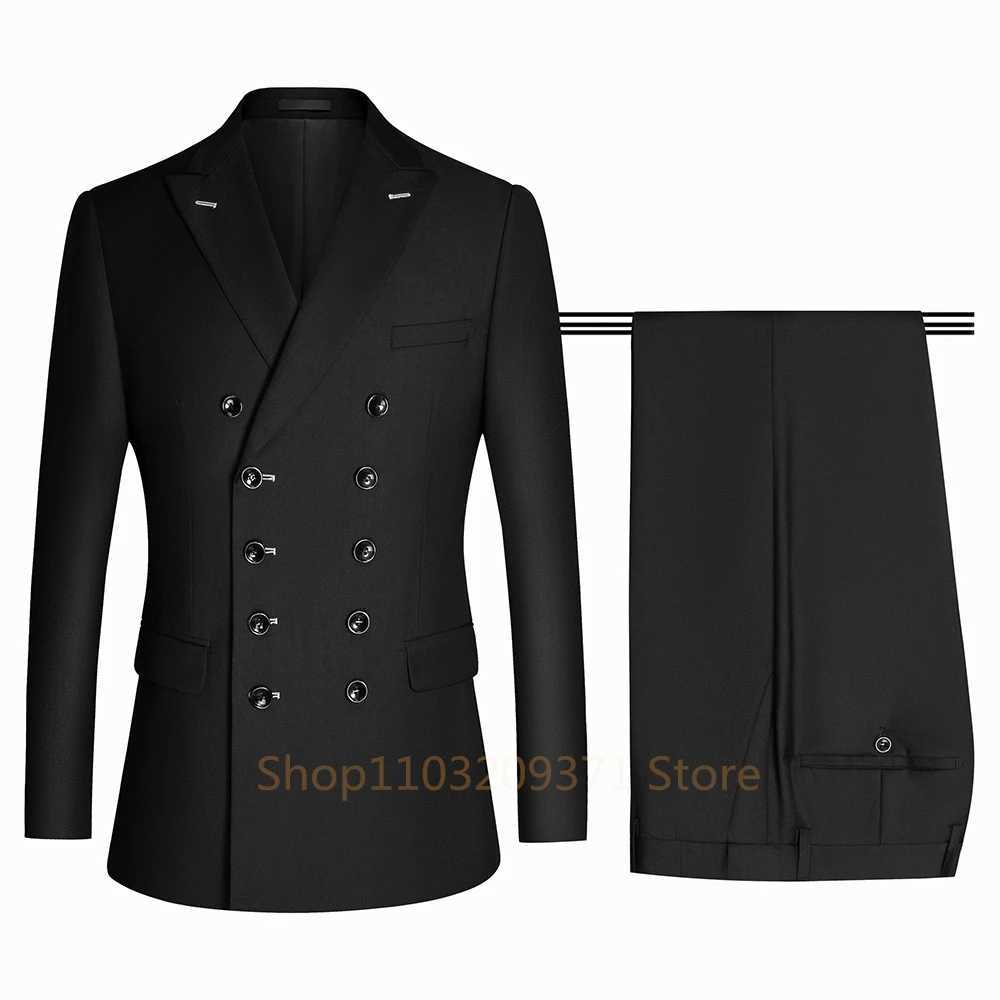 Classic Business Suits Men Bespoke Double Breasted Jacket Pants 2 Pieces Groom Wedding Tuxedos Trajes Elegante Para Hombres 2024 M260313