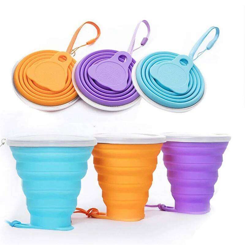 Folding Cups 200/270ml BPA FREE Food Grade Water Cup Travel Silicone Retractable Coloured Portable Outdoor Coffee Handcup Z260314